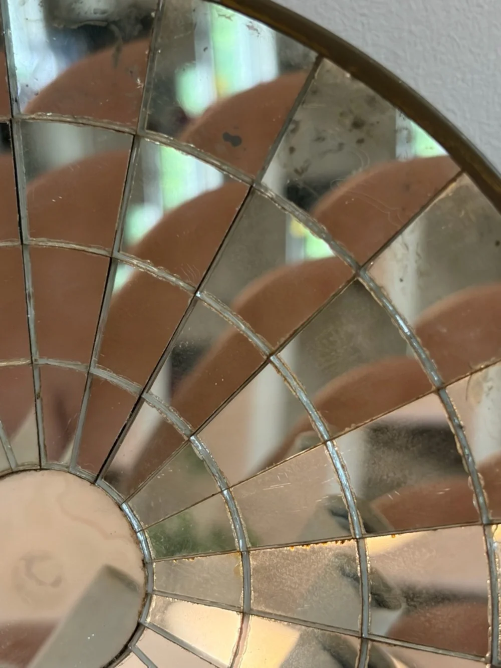 Vintage American Colonial Revival Round Concave Mirrored Disc Wall Scone Light